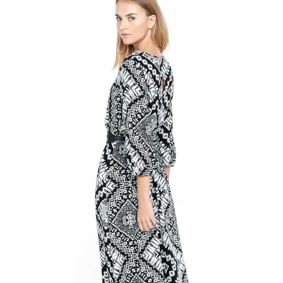 Black and White Ikat Print Surplice Maxi Dress - Picture 2 of 6